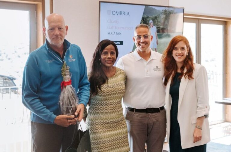 ACCA Charity Ombria Algarve Golf Tournament’ at the Ombria Golf Course, Ombria Resort - Winner Simon Ferguson, ACCA president Wanda Crawford, Pedro Coelho, resort manager of Viceroy at Ombria, and Sarah Davie, Spartan FX